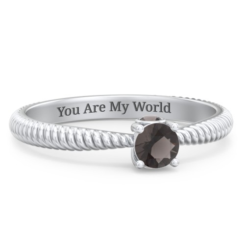 1/4 ct. Round Gemstone Peek-A-Boo Engagement Ring with Twisted Rope Band – Sterling Silver with Smokey Quartz