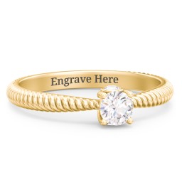 1/4 ct. Round Gemstone Peek-A-Boo Engagement Ring with Twisted Rope Band in 10K Solid Yellow Gold with White Sapphire and Cubic Zirconia