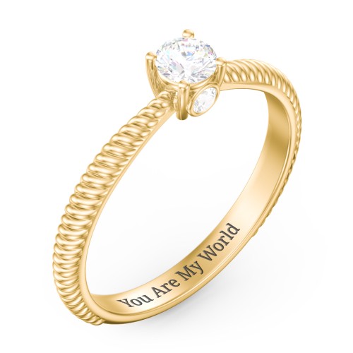 1/4 ct. Round Gemstone Peek-A-Boo Engagement Ring with Twisted Rope Band – 10K Yellow Gold with White Sapphire and Cubic Zirconia