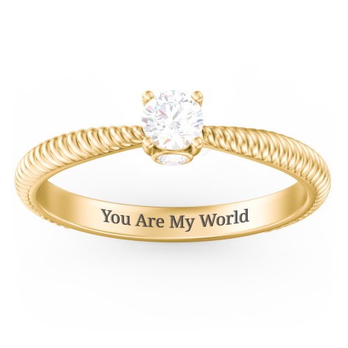 1/4 ct. Round Gemstone Peek-A-Boo Engagement Ring with Twisted Rope Band – 10K Yellow Gold with White Sapphire and Cubic Zirconia