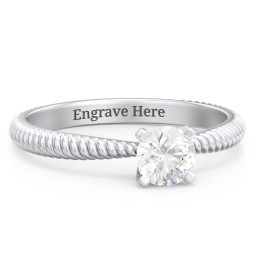 1/2 ct. Round Gemstone Engagement Ring with Twisted Rope Band in 925 Sterling Silver with White Premium Zirconia