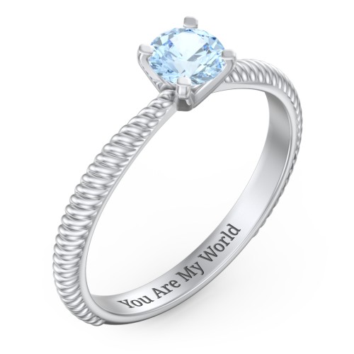 1/2 ct. Round Gemstone Engagement Ring with Twisted Rope Band – Sterling Silver with Aquamarine