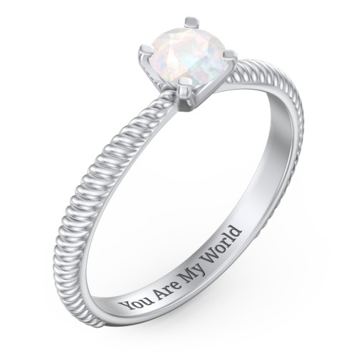 1/2 ct. Round Gemstone Engagement Ring with Twisted Rope Band – Sterling Silver with Opal