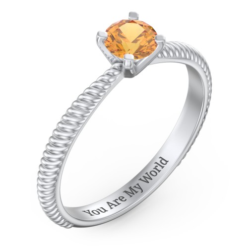1/2 ct. Round Gemstone Engagement Ring with Twisted Rope Band – Sterling Silver with Citrine