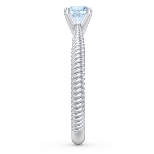1/2 ct. Round Gemstone Engagement Ring with Twisted Rope Band – Sterling Silver with Aquamarine