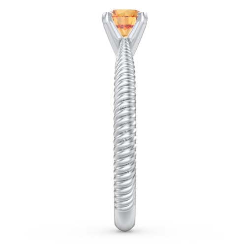 1/2 ct. Round Gemstone Engagement Ring with Twisted Rope Band – Sterling Silver with Citrine