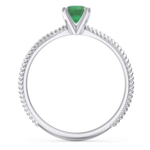 1/2 ct. Round Gemstone Engagement Ring with Twisted Rope Band – Sterling Silver with Emerald