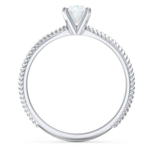 1/2 ct. Round Gemstone Engagement Ring with Twisted Rope Band – Sterling Silver with Opal