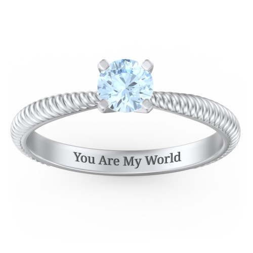 1/2 ct. Round Gemstone Engagement Ring with Twisted Rope Band – Sterling Silver with Aquamarine