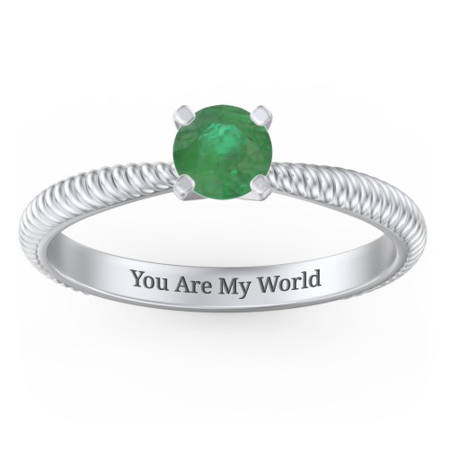 1/2 ct. Round Gemstone Engagement Ring with Twisted Rope Band – Sterling Silver with Emerald
