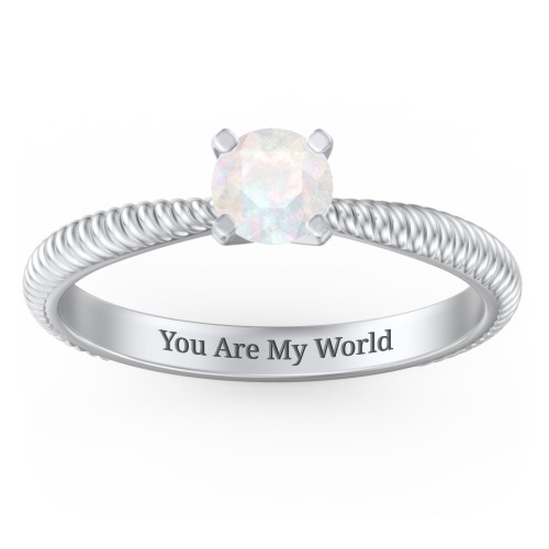 1/2 ct. Round Gemstone Engagement Ring with Twisted Rope Band – Sterling Silver with Opal