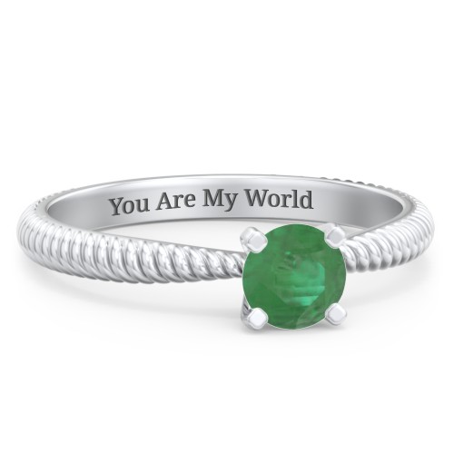 1/2 ct. Round Gemstone Engagement Ring with Twisted Rope Band – Sterling Silver with Emerald