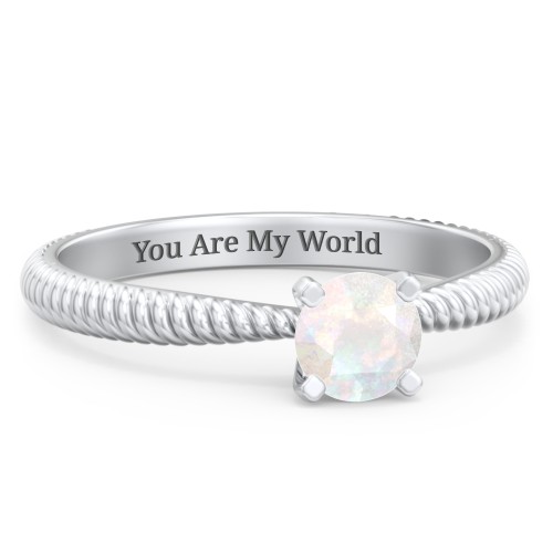 1/2 ct. Round Gemstone Engagement Ring with Twisted Rope Band – Sterling Silver with Opal
