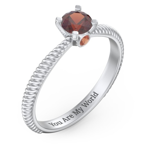 1/2 ct. Round Gemstone Peek-A-Boo Engagement Ring with Twisted Rope Band – Sterling Silver with Garnet