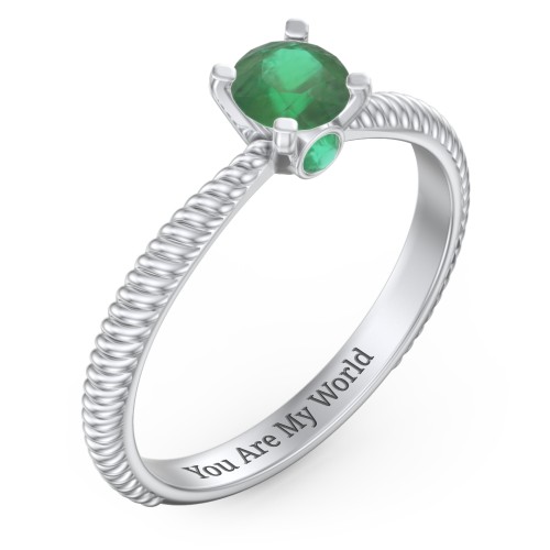 1/2 ct. Round Gemstone Peek-A-Boo Engagement Ring with Twisted Rope Band – Sterling Silver with Emerald