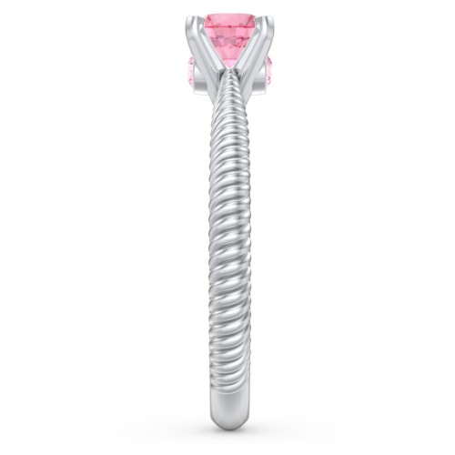1/2 ct. Round Gemstone Peek-A-Boo Engagement Ring with Twisted Rope Band – Sterling Silver with Pink Tourmaline