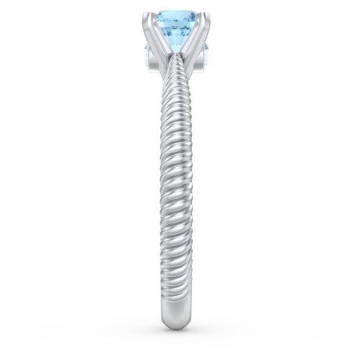 1/2 ct. Round Gemstone Peek-A-Boo Engagement Ring with Twisted Rope Band – Sterling Silver with Blue Topaz