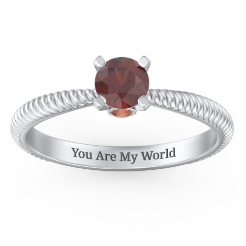 1/2 ct. Round Gemstone Peek-A-Boo Engagement Ring with Twisted Rope Band – Sterling Silver with Garnet