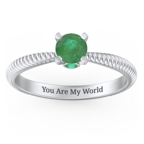 1/2 ct. Round Gemstone Peek-A-Boo Engagement Ring with Twisted Rope Band – Sterling Silver with Emerald