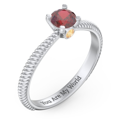 1/2 ct. Round Gemstone Peek-A-Boo Engagement Ring with Twisted Rope Band – Sterling Silver with Garnet and Citrine
