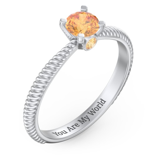 1/2 ct. Round Gemstone Peek-A-Boo Engagement Ring with Twisted Rope Band – Sterling Silver with Citrine