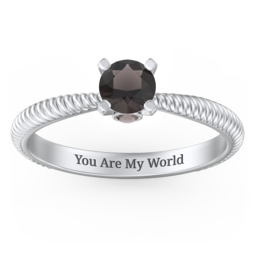 1/2 ct. Round Gemstone Peek-A-Boo Engagement Ring with Twisted Rope Band – Sterling Silver with Smokey Quartz