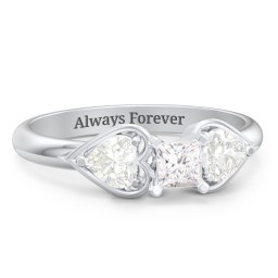 1/4 ct. Princess Gemstone Engagement Ring with Heart Stones in 925 Sterling Silver with White Premium Zirconia and Cubic Zirconia