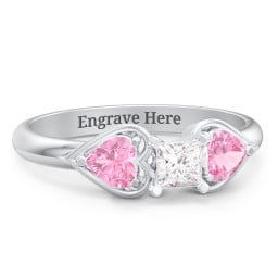 1/4 ct. Princess Gemstone Engagement Ring with Heart Stones