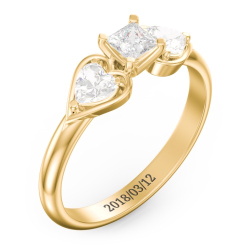 1/4 ct. Princess Gemstone Engagement Ring with Heart Stones – 10K Yellow Gold with White Premium Zirconia and Cubic Zirconia
