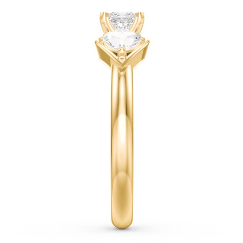 1/4 ct. Princess Gemstone Engagement Ring with Heart Stones – 10K Yellow Gold with White Premium Zirconia and Cubic Zirconia