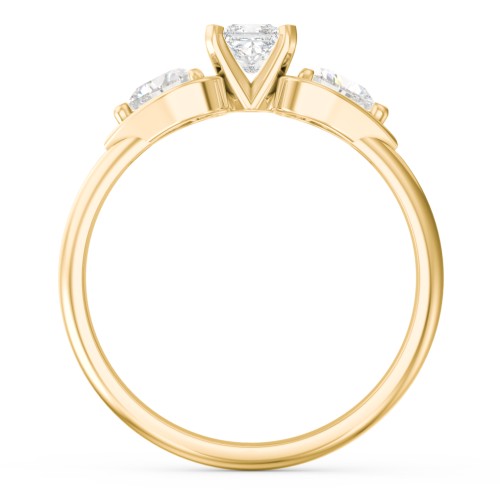 1/4 ct. Princess Gemstone Engagement Ring with Heart Stones – 10K Yellow Gold with White Premium Zirconia and Cubic Zirconia