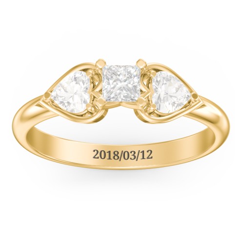 1/4 ct. Princess Gemstone Engagement Ring with Heart Stones – 10K Yellow Gold with White Premium Zirconia and Cubic Zirconia
