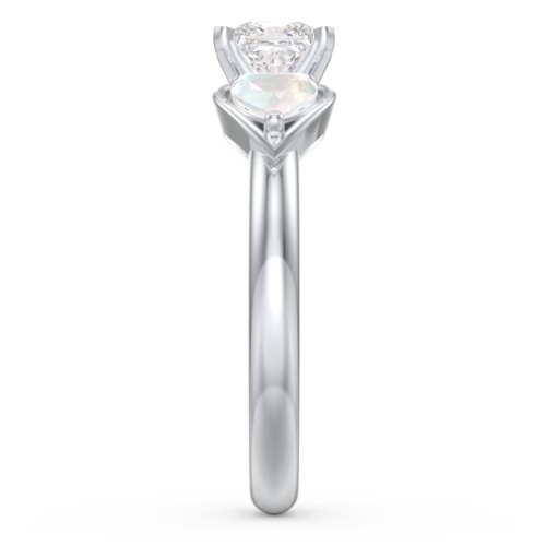 1/2 ct. Princess Gemstone Engagement Ring with Heart Stones – Sterling Silver with White Premium Zirconia and Opal