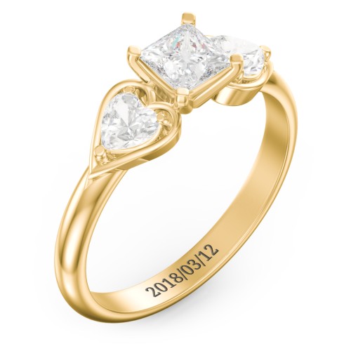 1/2 ct. Princess Gemstone Engagement Ring with Heart Stones – 10K Yellow Gold with White Premium Zirconia and Cubic Zirconia