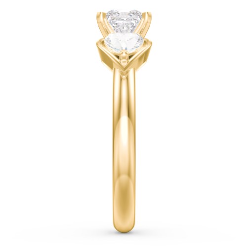1/2 ct. Princess Gemstone Engagement Ring with Heart Stones – 10K Yellow Gold with White Premium Zirconia and Cubic Zirconia