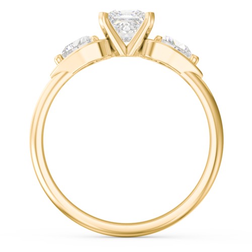 1/2 ct. Princess Gemstone Engagement Ring with Heart Stones – 10K Yellow Gold with White Premium Zirconia and Cubic Zirconia