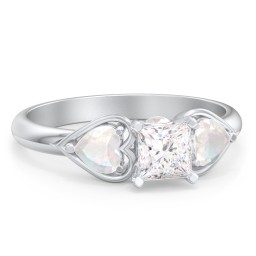 1/2 ct. Princess Gemstone Peek-A-Boo Engagement Ring with Heart Stones