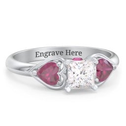1/2 ct. Princess Gemstone Peek-A-Boo Engagement Ring with Heart Stones