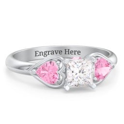 1/2 ct. Princess Gemstone Peek-A-Boo Engagement Ring with Heart Stones
