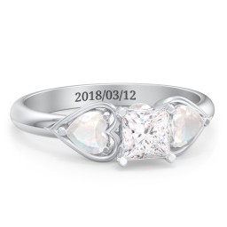 1/2 ct. Princess Gemstone Peek-A-Boo Engagement Ring with Heart Stones