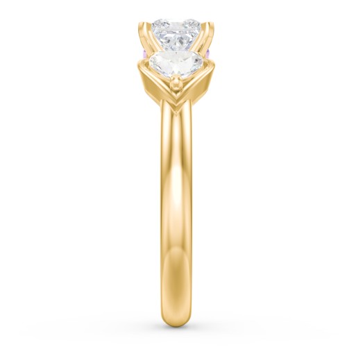 1/2 ct. Princess Gemstone Peek-A-Boo Engagement Ring with Heart Stones – 10K Yellow Gold with White Premium Zirconia, Cubic Zirconia, and Amethyst