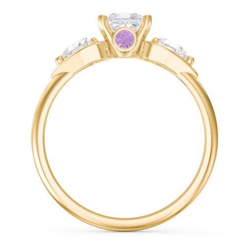1/2 ct. Princess Gemstone Peek-A-Boo Engagement Ring with Heart Stones – 10K Yellow Gold with White Premium Zirconia, Cubic Zirconia, and Amethyst
