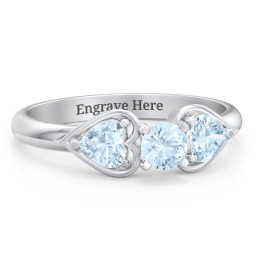1/4 ct. Round Gemstone Engagement Ring with Heart Stones in 925 Sterling Silver with Aquamarine