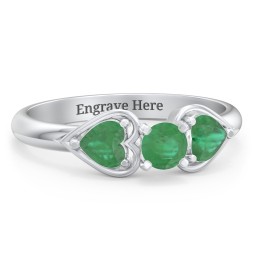 1/4 ct. Round Gemstone Engagement Ring with Heart Stones in 925 Sterling Silver with Emerald