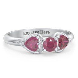 1/4 ct. Round Gemstone Engagement Ring with Heart Stones in 925 Sterling Silver with Ruby