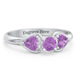 1/4 ct. Round Gemstone Engagement Ring with Heart Stones in 925 Sterling Silver with Amethyst