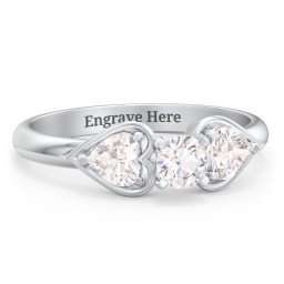 1/4 ct. Round Gemstone Engagement Ring with Heart Stones in 925 Sterling Silver with White Sapphire and Cubic Zirconia