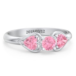 1/4 ct. Round Gemstone Engagement Ring with Heart Stones in 925 Sterling Silver with Pink Tourmaline