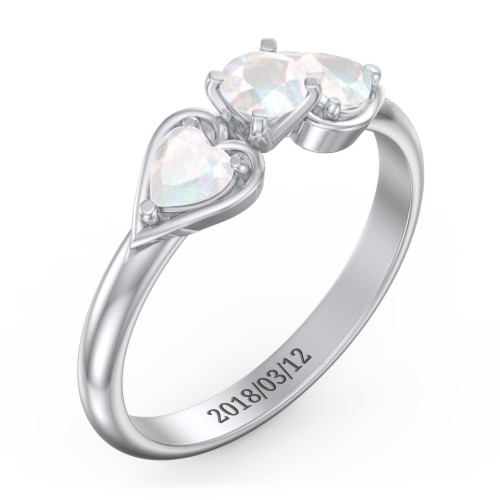 1/4 ct. Round Gemstone Engagement Ring with Heart Stones – Sterling Silver with Opal