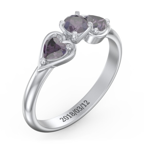 1/4 ct. Round Gemstone Engagement Ring with Heart Stones – Sterling Silver with Alexandrite